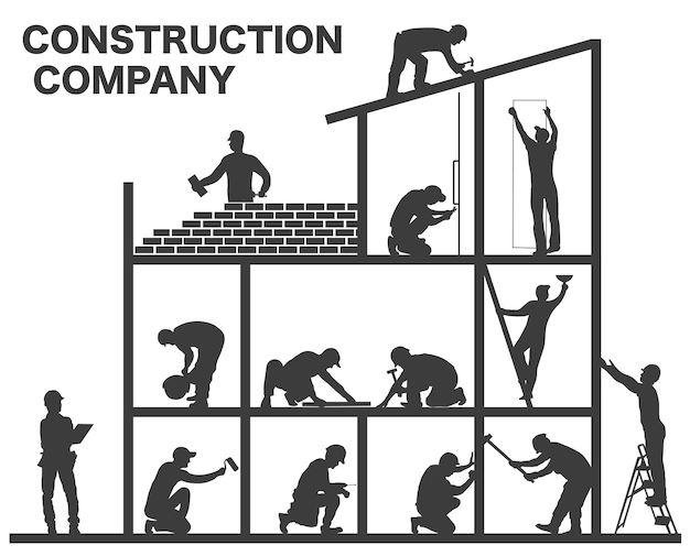 Construction company Banner for building campaigns Collection of builders silhouettes Builders