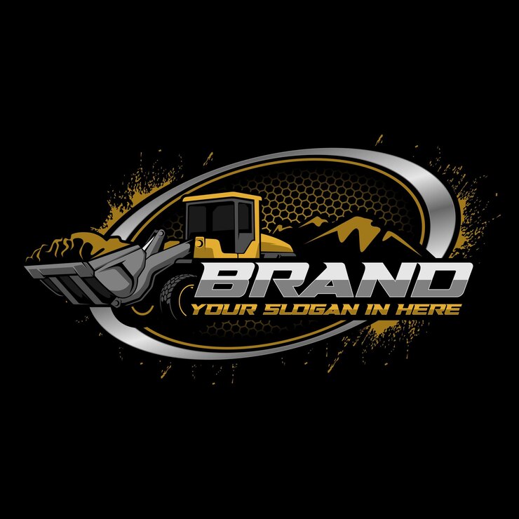 Construction Company Logo Bulldozer and Mountain