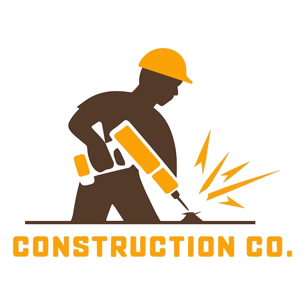 construction company logo featuring a worker drilling