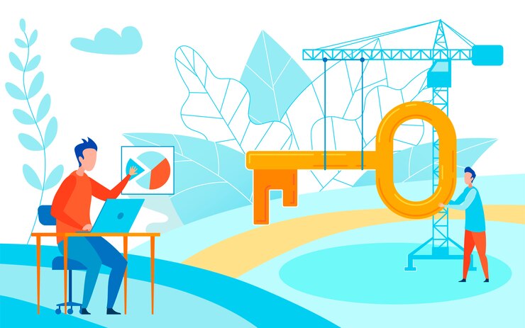 Vector construction company stats vector illustration