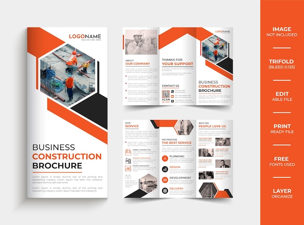 Vector construction company trifold brochure design template