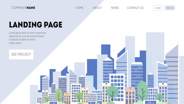 Vector construction company web page template. landing page for a website about real estate business