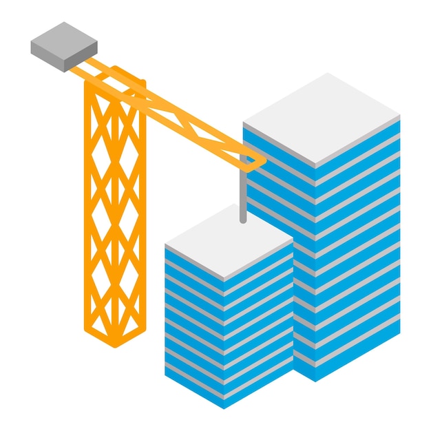 Vector construction concept icon isometric vector two skyscraper building tower crane building site construction equipment