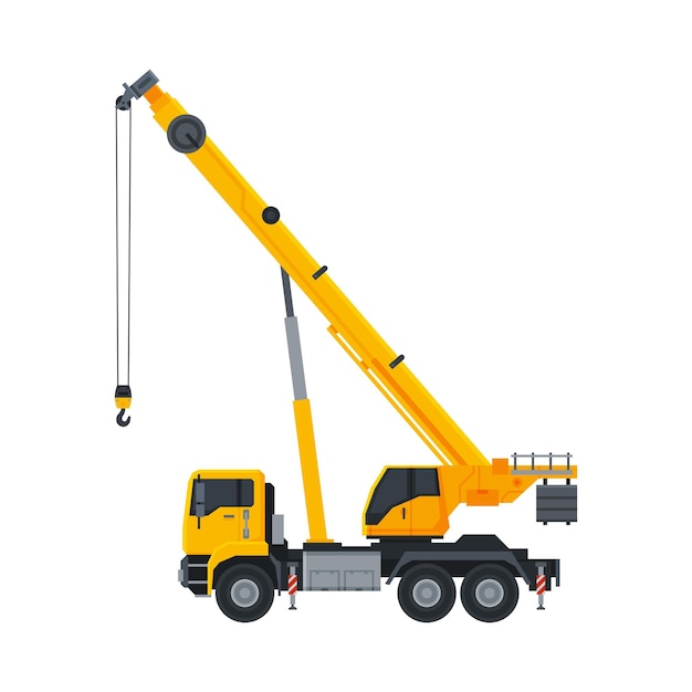 Construction crane heavy special transport side view flat vector illustration