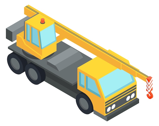 Construction crane machine isometric icon industrial vehicle