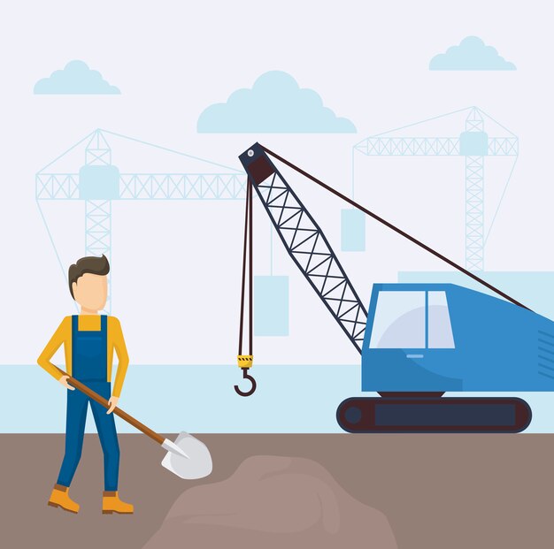 Under construction crane truck icon