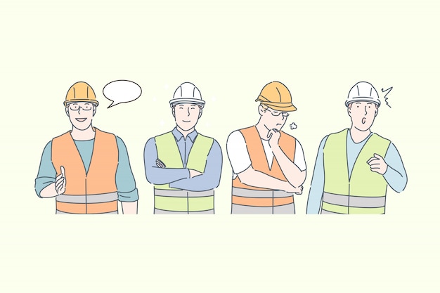 Construction engineer work thoughts and ideas different emotions concept