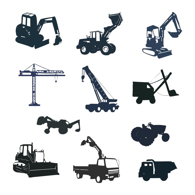 Vector construction equipment silhouettes set