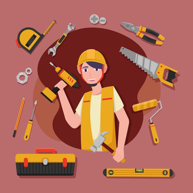 Vector construction equipment tools flat icons set