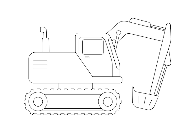 Vector construction excavation icon outline vector illustration isolated on white childish cute construction vehicle for coloring page