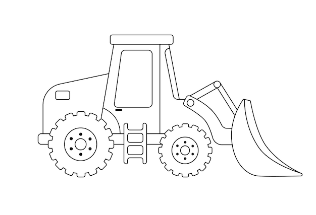 Construction excavation icon Outline vector illustration isolated on white Childish cute construction vehicle for coloring page