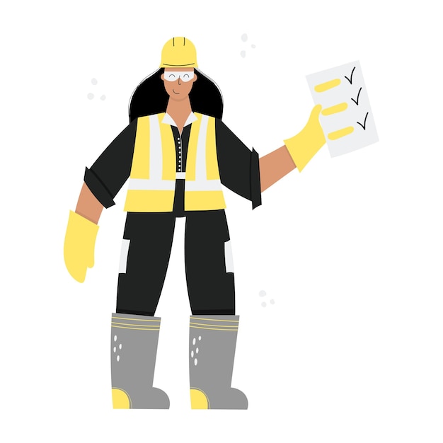 Vector construction or factory woman worker wearing hard hat