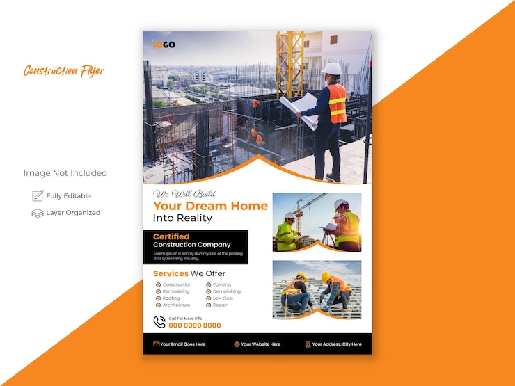 Vector construction flyer design and home repair template