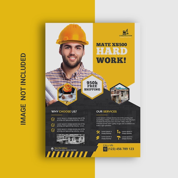 Vector construction flyer template design a4 size construciton flyer design