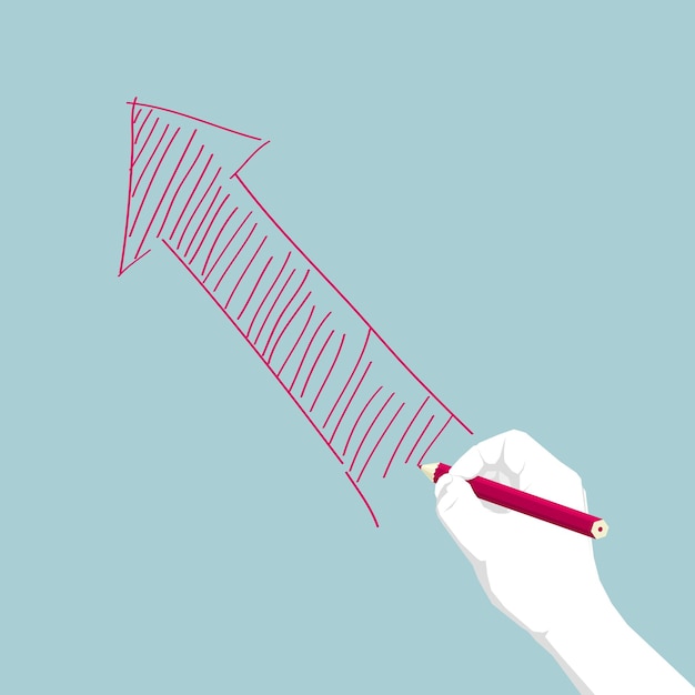 Vector construction hands flat graphic design ,hand holding a pencil.drawing a arrow symbol.