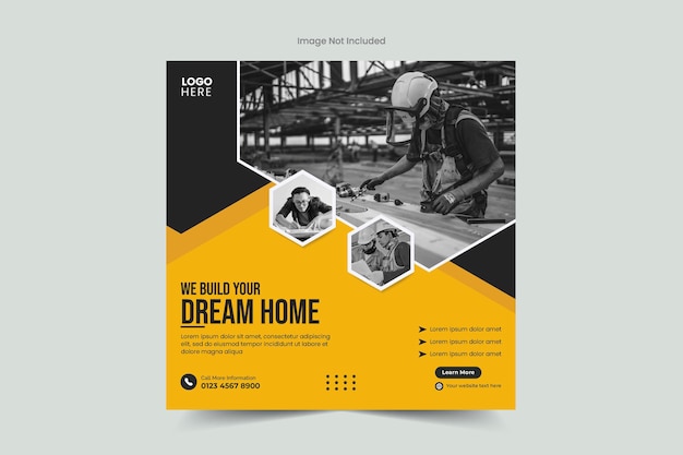 Vector construction handyman home repair social media post banner template or web banner template