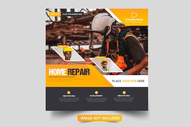 Vector construction handyman home repair template social media post design