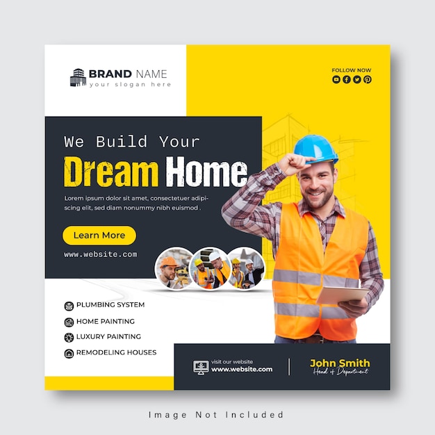 Construction handyman renovation flyer social media post