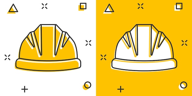 Icona del casco da costruzione in stile fumetto tappo di sicurezza cartone animato illustrazione vettoriale su sfondo isolato concetto aziendale del segno dell'effetto splash del cappello del lavoratore