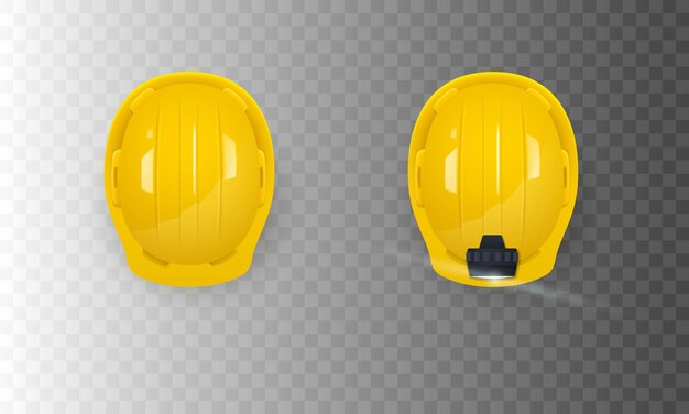 Vector construction helmets regular and with a flashlight view from above vector illustration