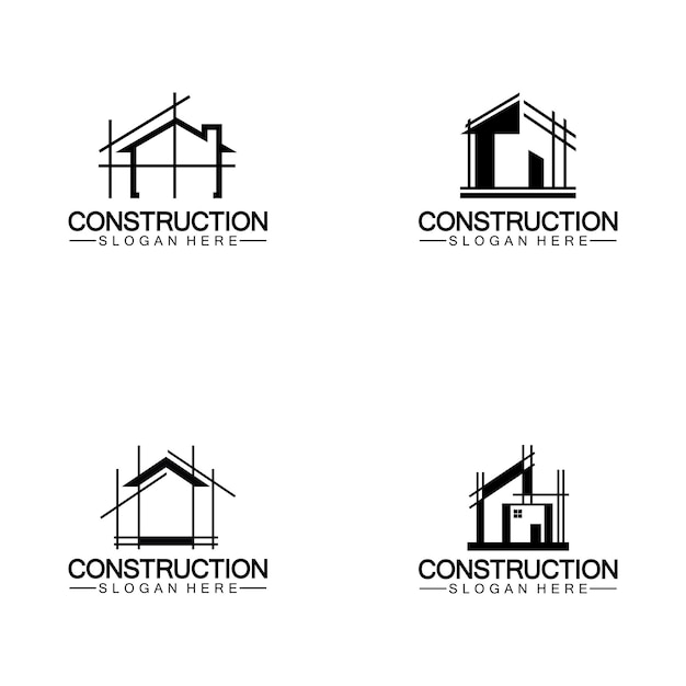 건설 집 수리 및 건물 개념 로고 디자인 집 건물 건설 벡터 로고 템플릿
