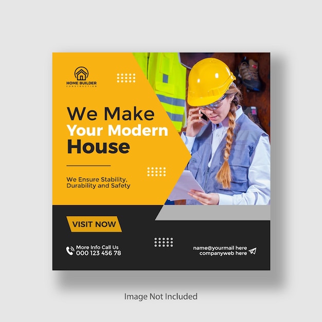 construction and house renovation services social media and instagram post design template