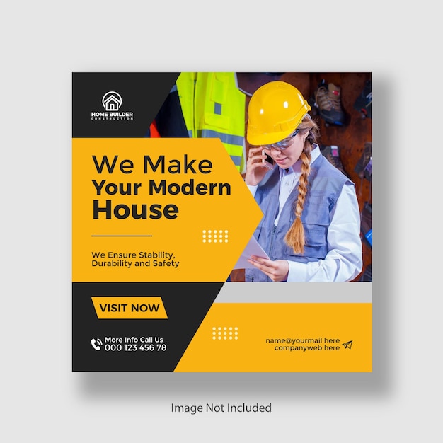 construction and house renovation services social media and instagram post design template