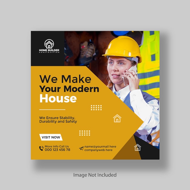 construction and house renovation services social media and instagram and web banner post design