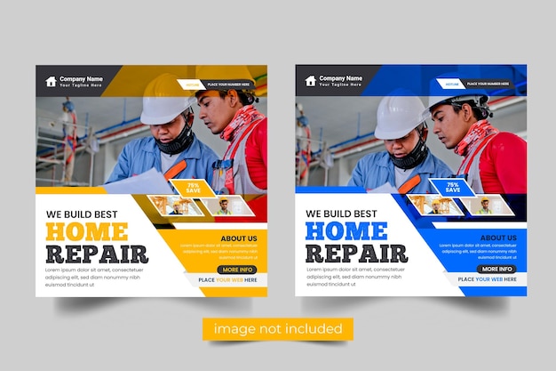 Construction and house renovation services social media post and web banner design template