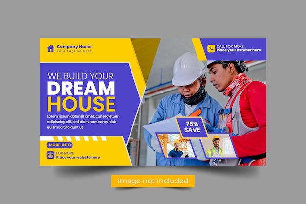 Vector construction and house renovation services social media post and web banner design template