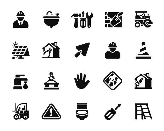 Vector construction icon set isolated on white background