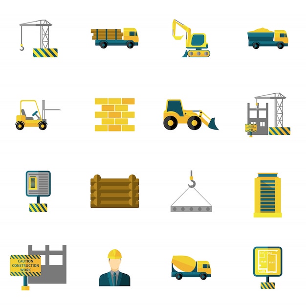 Construction icons flat