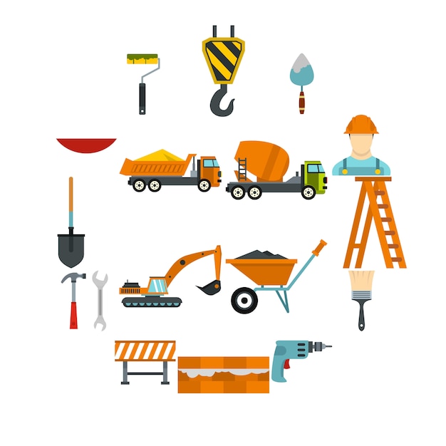 Vector construction icons set, flat style