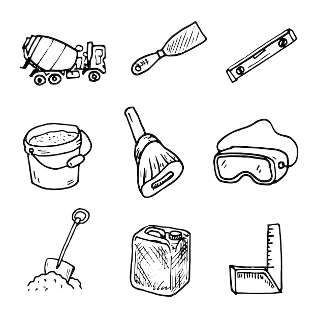 Vector construction icons sketch. good use for website icons, symbol, sticker, or any design you want. easy to use, edit or change color.