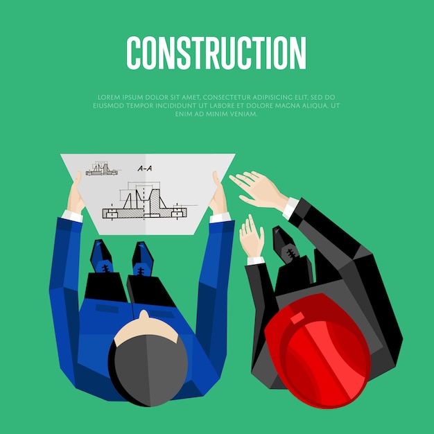 Construction illustration with text template. top view of engineer builders