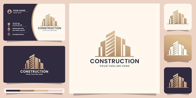 Дизайн логотипа вдохновения строительства и визитная карточка. архитектурный, ремонт, строительный логотип.