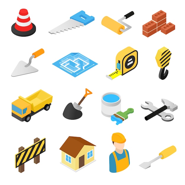 Construction isometric icons set