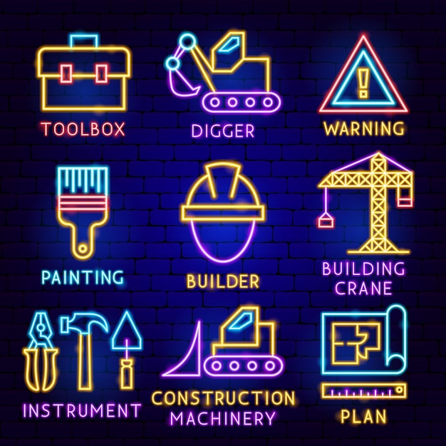 Construction label set vector illustration of building promotion