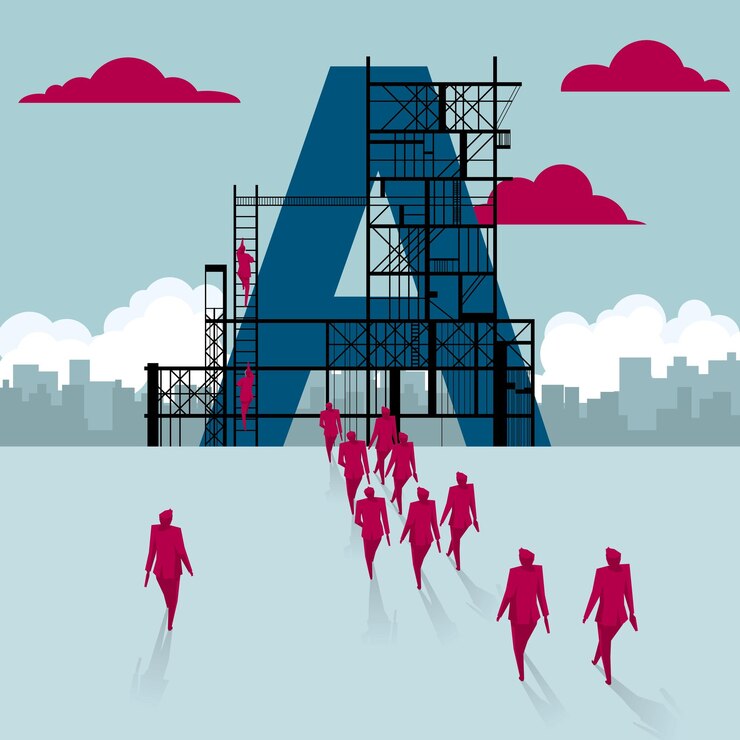 Vector construction letter a.a group of businessmen walked to the building site.