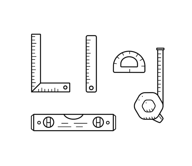 Righello del livello di costruzione roulette centimetro doodle set di strumenti di misurazione illustrazione vettoriale