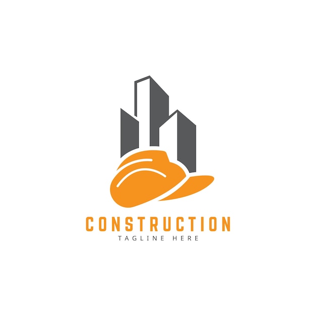 Концепция дизайна логотипа строительства здания и строительная каска