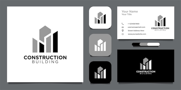 construction logo design with building and business card