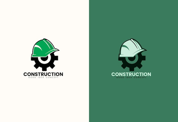 construction logo icon with helmet and gear