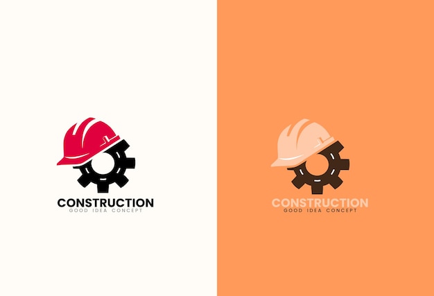construction logo icon with helmet and gear