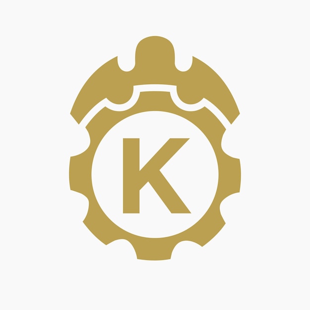 Строительный логотип Буква K Concept с иконой Gear Engineering Architect Repair Logotype
