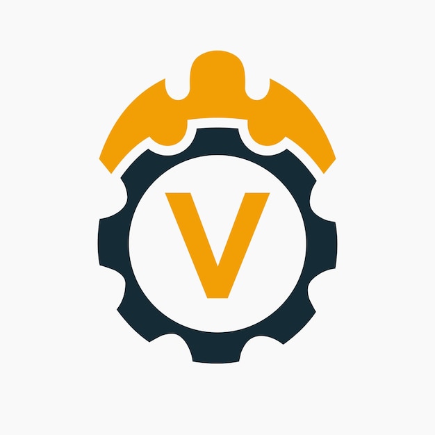 Construction Logo Letter V Concept With Gear Icon Engineering Architect Repair Logotype
