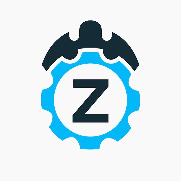 Строительный логотип Буква Z Concept с логотипом Gear Icon Engineering Architect Repair