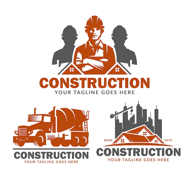 Набор шаблонов логотипа строительства, векторный пакет логотипов строительства