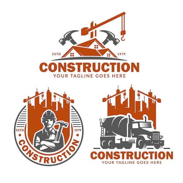 Construction logo template set, vector pack of construction logo