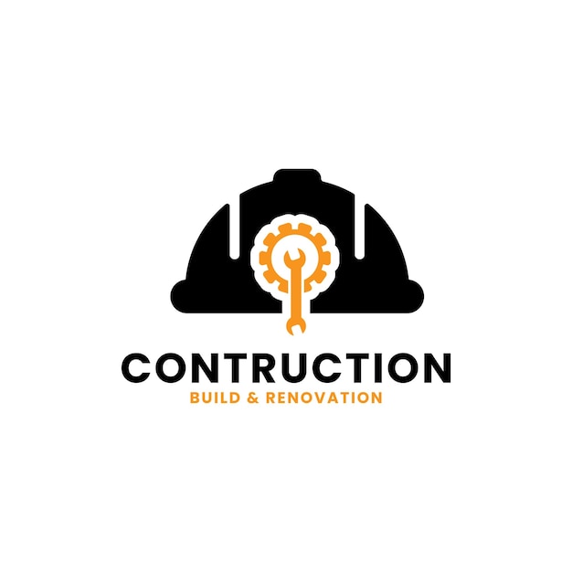 Construction logo in word mark style formed helmet construction symbol